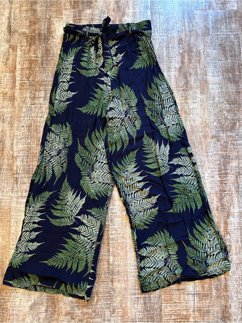 Navy Wide Leg Tropical Leaf Lounge Pants